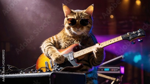 Cool Cat Rock Star Playing Guitar