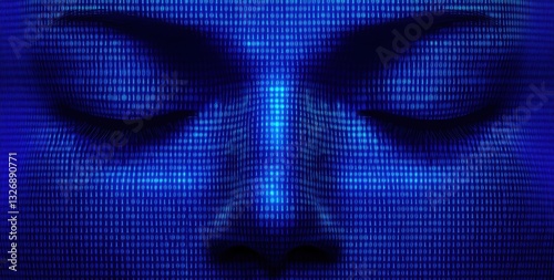 Human face emerging from binary code stream data flow