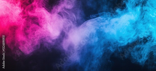 Pink and blue smoke creating abstract shapes on black background