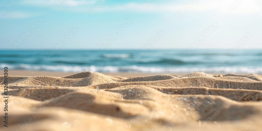 Summer Background with Close Up Sand and Blurred Sea Sky on a Sunny Day Summer Background with Close Up Sand and Blurred Sea Sky on a Sunny Day