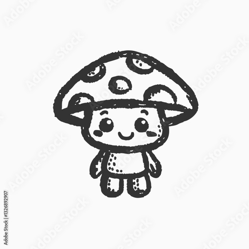 Black silhouette mushroom character kawaii vegetable cartoon character. Adorable Cute Mushroom Vegetable Character Illustration