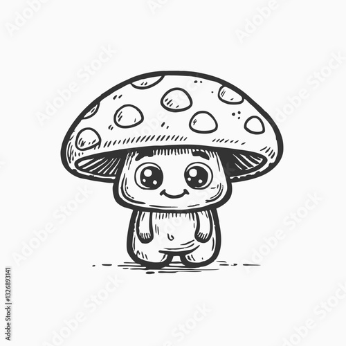 Black silhouette mushroom character kawaii vegetable cartoon character. Adorable Cute Mushroom Vegetable Character Illustration