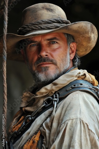 Carabineer Standing in Uniform. Caucasian Man in Italian Carabineer Agency Hat