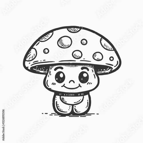 Black silhouette mushroom character kawaii vegetable cartoon character. Adorable Cute Mushroom Vegetable Character Illustration