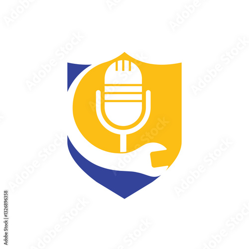 Repair podcast vector logo design. Wrench and mic icon design.