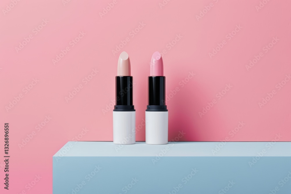 Two Lipsticks on a Light Blue and Pink Background Two Lipsticks on a Light Blue and Pink Background