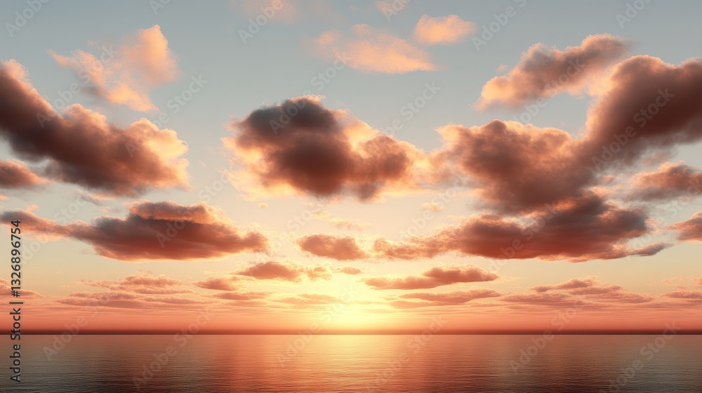 Beautiful summer sky at sunset over calm ocean clear blue view with clouds tranquil environment Beautiful summer sky at sunset over calm ocean clear blue view with clouds tranquil environment