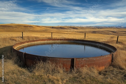 Cattle Water Tank at Colorado Foothills. Agriculture and Ranching in the Prairie