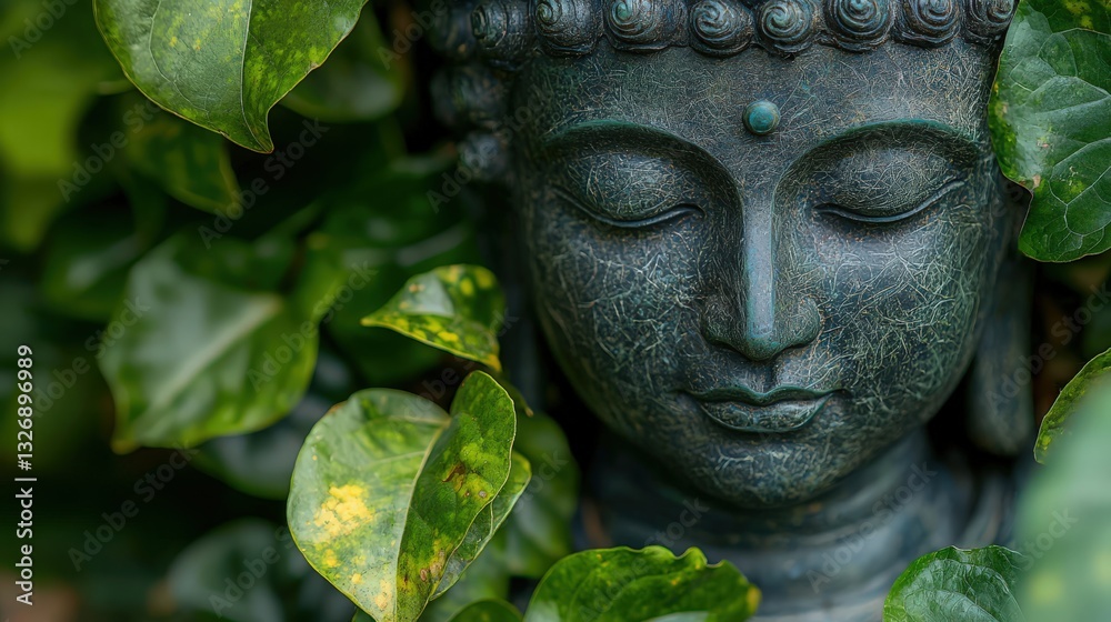 Obraz premium Serene Buddha Statue Amidst Lush Greenery