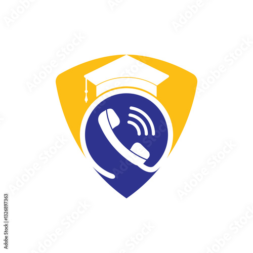 Education Call vector logo design template. Graduation cap and handset icon logo.