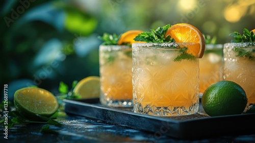 Sunlit Orange Cocktails on Outdoor Tray
