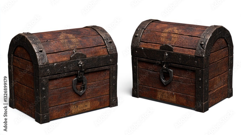 Two Antique Wooden Treasure Chests with Metal Clasps Two Antique Wooden Treasure Chests with Metal Clasps