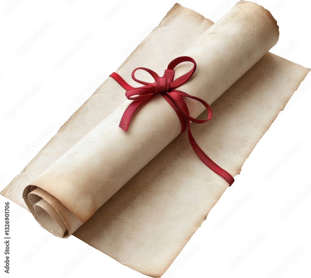 Fototapeta premium Elegant scroll tied with a red ribbon