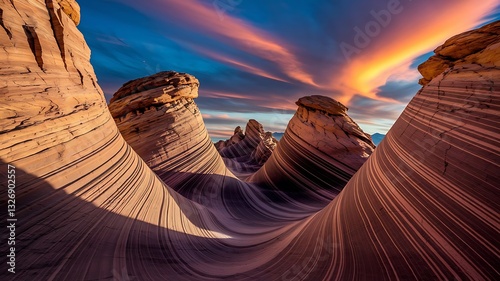 Arizona Landscape: The Wave Rock Formation with Colorful Sky