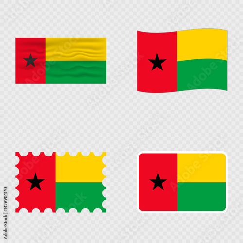 Guinea Bissau national flag in four different styles.