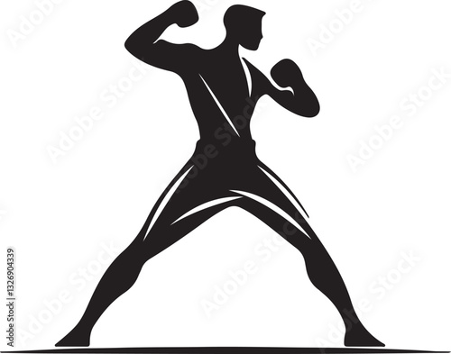 Dynamic silhouette of a boxing fighter in a fighting stance, ready for action