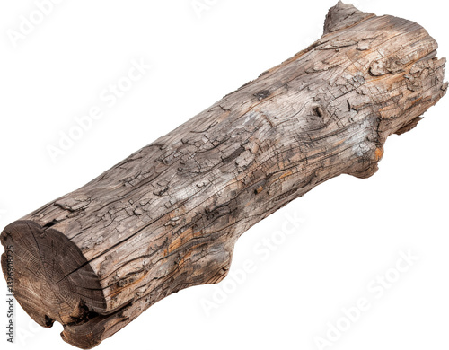 Textured weathered wooden log on a white background