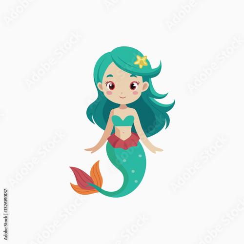 Mermaid hand drawn sketch vector. Beautiful mermaid girl sitting on white background. Vector Illustration