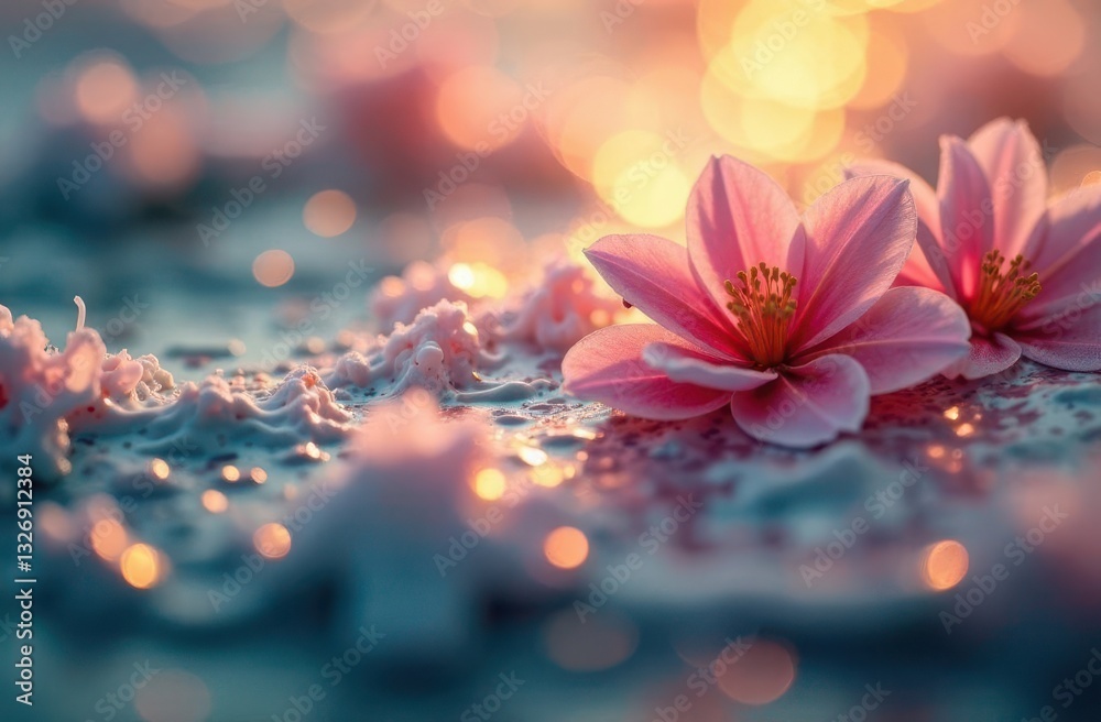 Beauty of delicate flowers with shimmering lights in an abstract composition Beauty of delicate flowers with shimmering lights in an abstract composition