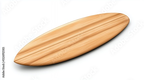 Isolated Light Brown Wooden Surfboard on White Background Studio Shot