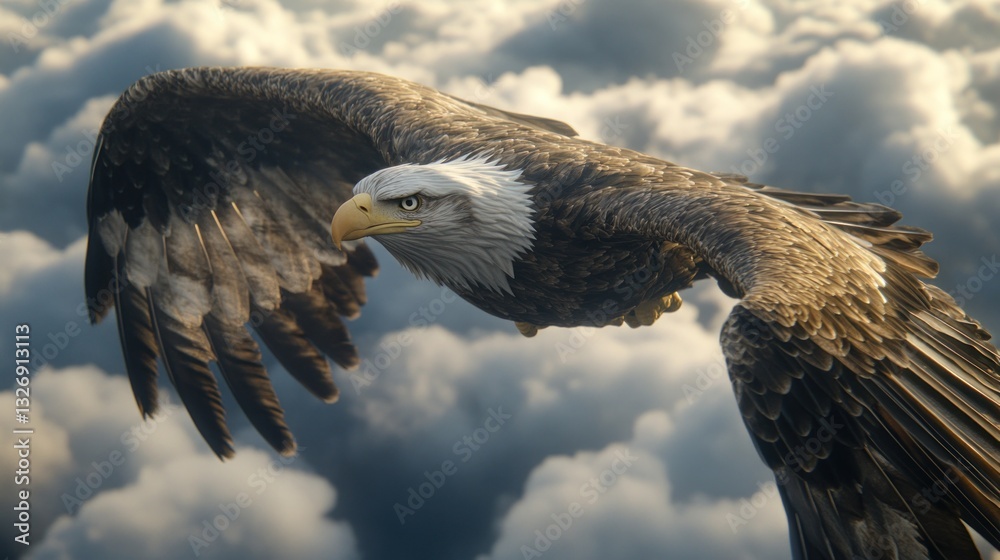 Fototapeta premium Majestic Bald Eagle Soaring Above Clouds