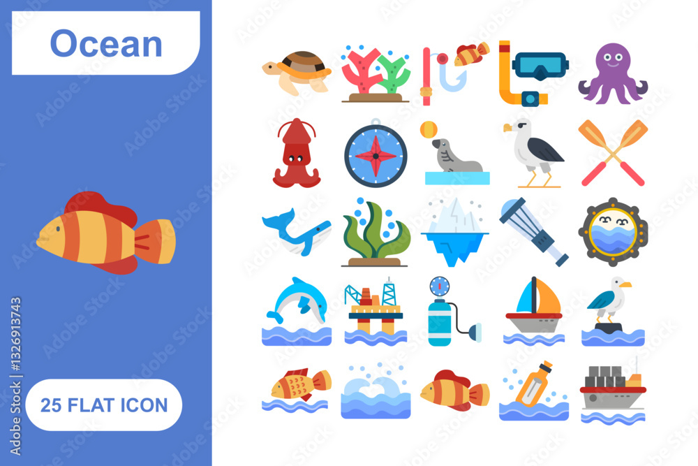 Ocean Creatures Flat Icon Set, Collection of 25 Ocean Creatures Flat Icon Set – 25 Fish, Whale, and Marine Life Icons Ocean Creatures Flat Icon Set, Collection of 25 Ocean Creatures Flat Icon Set – 25 Fish, Whale, and Marine Life Icons
