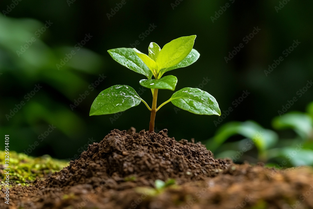 Fototapeta premium a single sprout emerging from the soil, symbolizing new life and growth