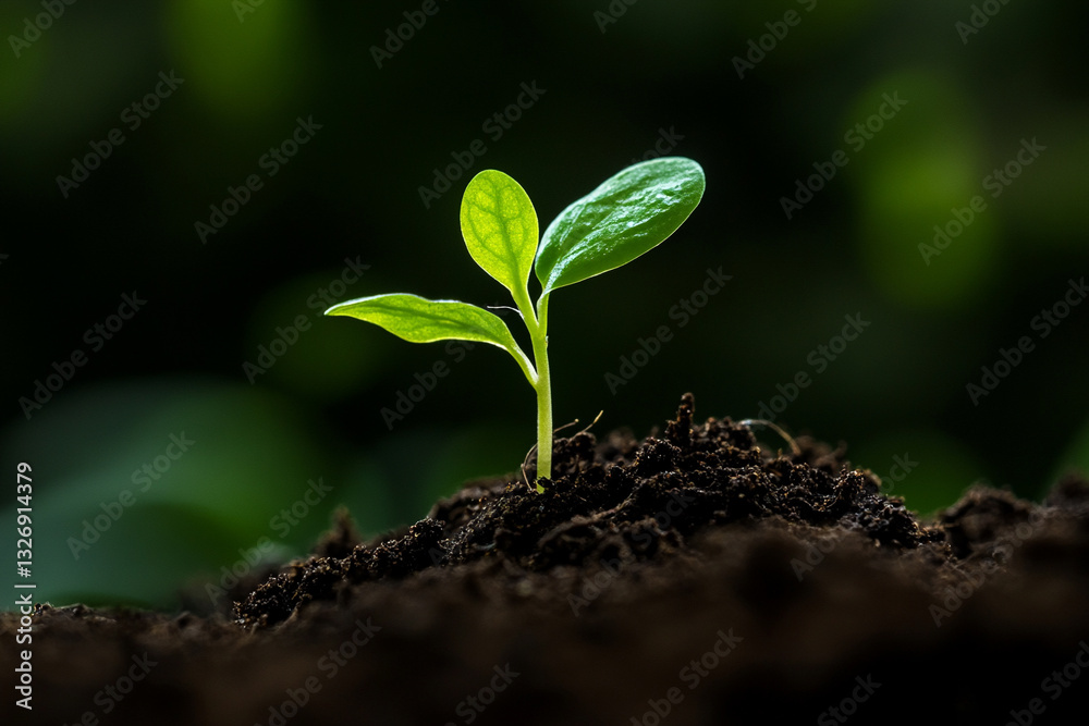 Fototapeta premium a single sprout emerging from the soil, symbolizing new life and growth
