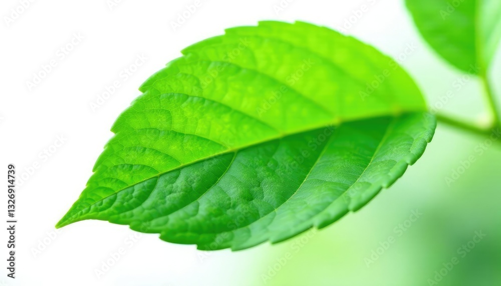 Obraz premium delicate green leaf isolated on white background, plant life, green