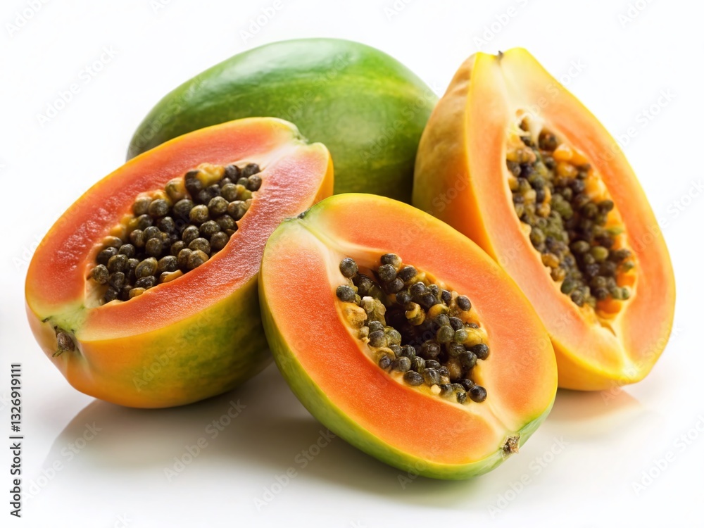 Fresh Ripe Papaya Fruit on White Background - High-Resolution Stock Photo Fresh Ripe Papaya Fruit on White Background - High-Resolution Stock Photo