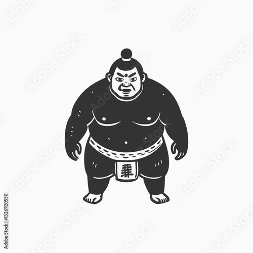 silhouette Sumo japanese wrestler sportsman sketch engraving vector illustration. Black and white hand drawn image.
