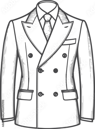 Double-Breasted Suit fashion technical drawing template.