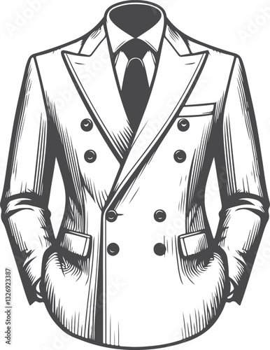 Double-Breasted Suit fashion technical drawing template.