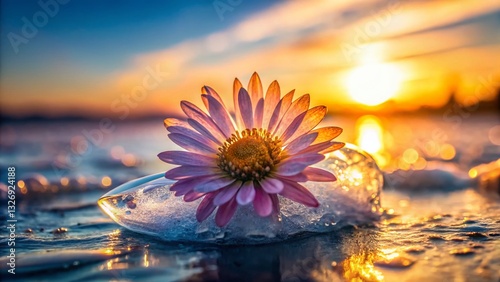 Frozen Flowers in Sunlight: Minimalist Ice Photography