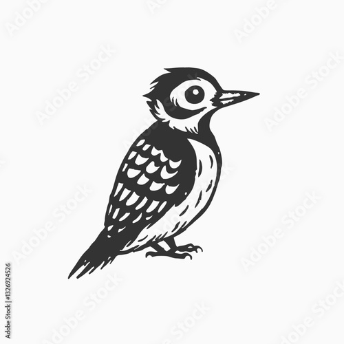 Woodpecker Cartoon Cute Bird. cartoon illustration cool cute happy woodpecker Sketch vintage vector illustration