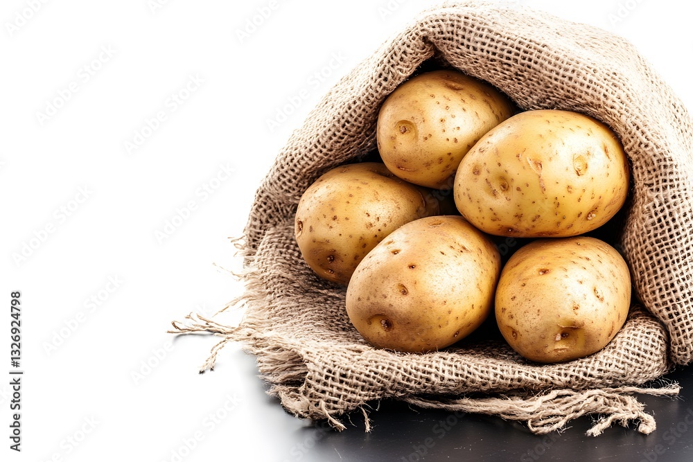 Fresh Potatoes in Burlap Sack Rustic Farm Harvest Fresh Potatoes in Burlap Sack Rustic Farm Harvest