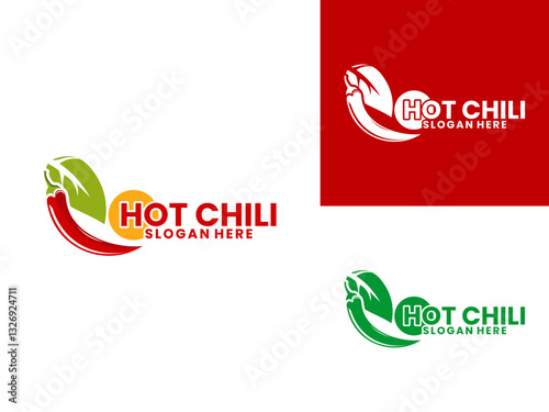 Hot chili modern logo with leaf. Spicy Red Chili logo design vector template