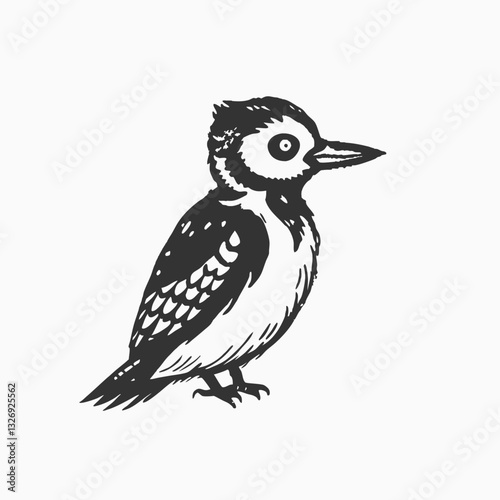 Woodpecker Bird Animal cartoon illustration cool cute happy woodpecker editable vector stroke saddle icon on white background