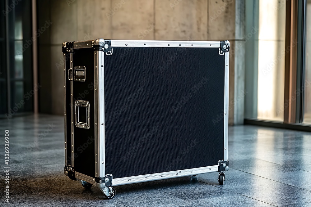 Obraz premium black firm tune gear shell with steel trim stands on casters top case for shift stout shielded gear tour job studio way back sound strong music kit 