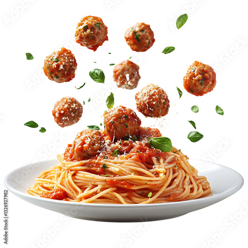 Spaghetti with Meatballs Isolated on Transparent Background