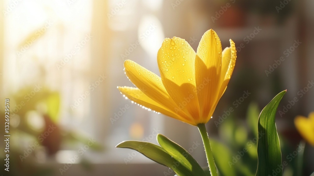 Naklejka premium Sunlit Yellow Tulip by Window