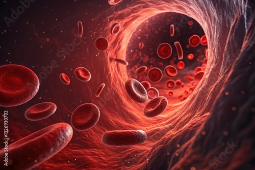 3D Illustration of Blood Cells Flowing in the Veins, Detailed Medical and Scientific Concept photo