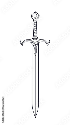 Minimalist Black and White Sword Engraving Vector Illustration for Design Projects