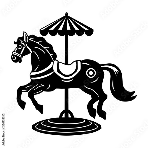 Vintage carousel horse silhouette with elegant details. Classic amusement park ride design for prints, stickers, tattoos, and digital art.