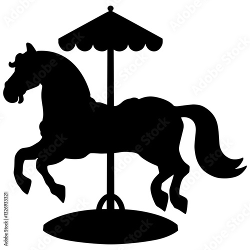 Vintage carousel horse silhouette with elegant details. Classic amusement park ride design for prints, stickers, tattoos, and digital art.