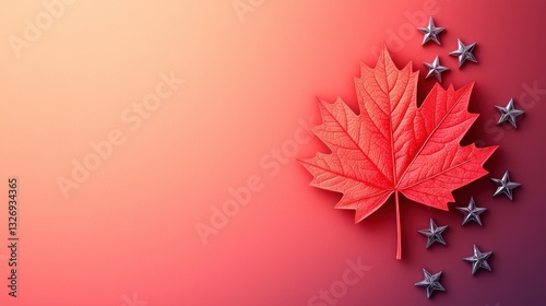 Wallpaper Mural Colorful maple leaf with silver stars on a gradient background during autumn season Torontodigital.ca