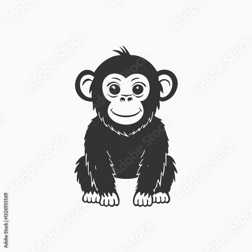 Chimpanzee Cartoon Character Vector. Cute small chimpanzee monkey rise hands. Cartoon silhouette illustration