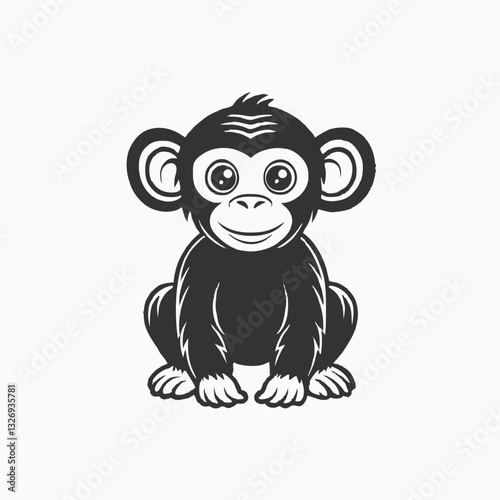 Chimpanzee Cartoon Character Vector. Cute small chimpanzee monkey rise hands. Cartoon silhouette illustration