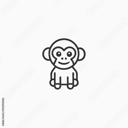 Chimpanzee cute childish cartoon illustration. Vector clip art chimpanzee minimalist head logo, Icon, element. Vector illustration
