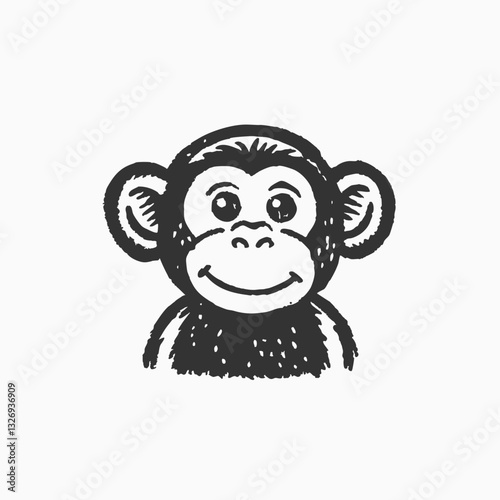 Cartoon happy chimpanzee on white background. Monkey Animal Sketch vintage vector illustration